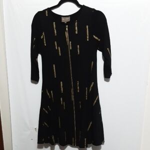 BEL KAZAN Black with Gold Paint Streak Bohemian  Women's S Dress
